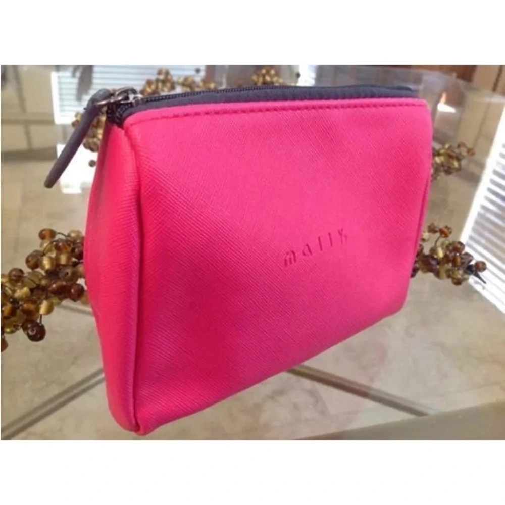 Mally Beauty Hot Pink and gray MINI Zippered Cosmetics Makeup Bag - BRAND NEW